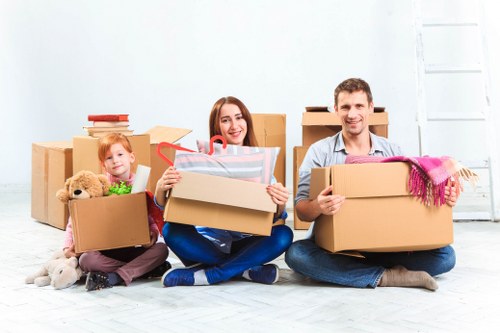 Boxes and furniture arranged for moving day in Lambeth