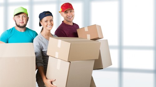 Packed boxes and moving equipment for a local removals service in Lambeth