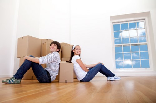 Midway moving process with furniture secured inside a van