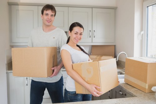 Packed moving boxes ready for flat removals in Lambeth